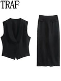 Yipinpay Black Skirt Women High Waist Long Winter Skirt Woman Fashion Pockets Midi Skirts Womens 2023 Elegant Women's Skirts Sets