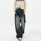 Yipinpay Y2k Baggy Jeans Women Streetwear Retro Blue Fashion Autumn Washed High Waist Pants Loose Wide Leg Denim Trousers Female