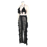 Yipinpay Women's Sexy Solid Color Fringe Knitted Halter Cup Cover And Cutout Trousers Two-Piece Set Summer Fashion Trend Trouser Suit