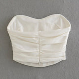 Yipinpay 2023 Off Shoulder Corset Tops For Women Pleated Crop Top Female Backless Sleeveless Bustier Top Woman Sexy Summer Tops