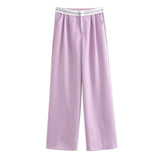Yipinpay 2024 Women Fashion Side Pockets Patchwork Straight Pants Vintage High Waist Zipper Fly Female Casual Trousers Mujer