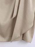 Yipinpay Knotted Long Skirt Women High Waist Skirt With Slit Ruched Elegant Skirts Woman Fashion 2023 Vintage Midi Split Skirt