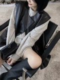 Yipinpay Black Leather Vest Women Chic Irregular Design Biker Leather Vest Fashion Trend Loose Thin Pockets Sleeveless Vest