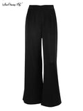 Yipinpay Fashion Classy Women Palazzo Pants High Waist Floor-Length Satin Trousers Spring Summer 2023 High Street Baggy Pants