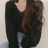 Yipinpay Women T-shirts Autumn Winter 2023 Clothing y2k Harajuku Korean Style Sexy Fairy Vintage See Through Long Sleeve Top Streetwear