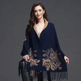 Yipinpay cashmere tassel poncho shawl dual-purpose scarf women knitted sweater top retro cheongsam cloak cape coat outside clothing