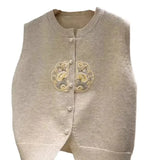 Yipinpay Style Top Vest Early Spring 2024 New Women's Clothing Retro Embroidery Sleeveless Camisole Knitted Vest