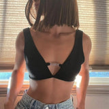 Yipinpay Womens Fashion Solid Color Vest Summer Sexy V-neck Backless Exposed Navel Sleeveless Tops For Daily Wear Club Sports