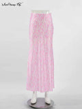 Yipinpay Elegant Women Zebra Printing Skirts Women Pink High Waist A-Line Skrits Office Ladies Satin Flowing Midi Skirts 2023