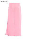 Yipinpay Pink Elegant Women Split Skirts High Waist Summer Straight Black Skirts Ruched Casual Ladies Office Midi Skirts 2023