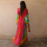 Yipinpay 2023 Tie Dye Long Dress Women Ruched Chiffon Midi Dress Woman Long Sleeve Summer Dresses Asymmetric Holiday Party Dresses