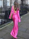 Yipinpay Backless Satin Fashion Maxi Dress For Women Elegant Solid Slim Patchwork Long Sleeve Autumn 2024 Female Gown Long Dress