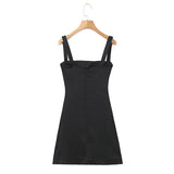 Yipinpay 2024 Women Chest Embroidery Sling Sexy Dresses Vintage Black Sleeveless Female Party Mini Robe