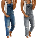 Yipinpay Sale Suspenders Denim Jumpsuit For Women Fashion Ripped Jeans Jumpsuit Casual Female Clothing S-3XL Drop Shipping