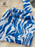 Yipinpay Fashion Zebra Print Sexy Suits 2024 Stand Collar Long Sleeves Short Top+Bodycon Mini Skirt Sensual Beach Slim Sets