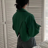 Yipinpay Split Loose Lapel Short Long Sleeved Blouse Blusas Mujer Casual White Shirt Women Roupas Femininas Wild Tops OL Shirts