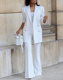 Yipinpay New Women's Two Piece Sets Casual Long Sleeve Double Breasted Blazer & Work Pants Set Elegant Female Suit