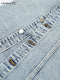 Yipinpay Sexy High Waist Denim Button Skirts Women Streetwear Ankle-Length Split Skirts Summer 2023 Cotton Blue Jeans Skirts