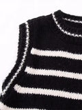Yipinpay Striped Sweater Vest For Women Knitted Sleeveless Vest Woman Round Neck Cropped Sweaters Winter Women's Sweaters 2023