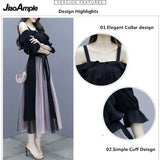 Yipinpay Women's Dress Suit 2024 Summer New Fashion Off-the-shoulder Mesh Midi Skirt Two Piece Korean Elegant Clothing Bow Dresses Set
