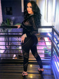 Yipinpay Simenual Sexy Knitting Jacquard Woman Jumpsuits Fashion Hollow Out Elastic Long Sleeve Skinny Overalls Hot See Through Clubwear