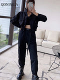 Yipinpay Women's tracksuit new in cargo pants Long sleeve coat korean fashion matching sets sports Loose handsome two pieces set