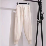 Yipinpay Women pants autumn and winter black casual knitted pants loose elastic spring and autumn nine points Harlan radish pencil pants