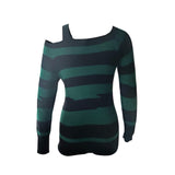 Yipinpay Dress Off Shoulder Punk Gothic Witchy Clothes Women Striped Long Sleeve Knitted Dress y2k Dark Academia Dress