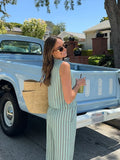 Yipinpay Stripe Print Long Pants Sets For Women 2024 Summer Chic Lace Up Vest Wide Leg Pants 2 Pieces Sets Lady Beach Street Suit