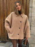 Yipinpay Lapel Woolen Jacket For Women 2024 Spring Single Breasted Long Sleeve Coats Female Elegant Oversized Chic Street Outwear