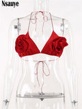 yipinpay 2023 Swimsuit Women Flower Sexy Thong Bikini Set Two Pieces Female Bathing Suit Beachwear Summer Bandage Party Swimwear