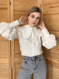 Yipinpay Big Peter Pan Collar Ruffle Womens Blouse Long Sleeve White Cotton Casual Tops Female Spring Summer Frill Shirt 2023
