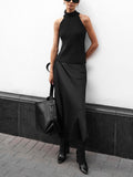 Yipinpay High Waist A-Line Skrit Women Brown Satin Skirts Ladies Streetwear Long Skirts Ankle-Length Solid Black Skirt Summer