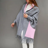 Yipinpay Winter Fashion Lady Tassel Knitted Shawl Sweater Women Solid Tassel Batwing Sleeve Poncho Cardigan wrap swing