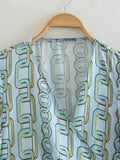 Yipinpay Chain Print Crop Top Woman Blue Wrap Long Sleeve Shirts And Blouses For Women Fashion 2023 Knot Elegant Women's Blouses