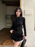 Yipinpay Mid-length Stand-up Collar Slim Jacket Elegant Deerskin Velvet Belt Waisted Long-sleeved Women's Trench Coat Jacket New