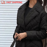 Yipinpay Winter Spring Mid-length Women's Parkas Black Cotton Padded Lace Jacket Light Thin Fashion Elegant Quilted Coats for Women