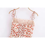 Yipinpay French Vintage Cherry Print Sling Dress Women Sexy Spaghetti Strap A-line Short Chiffon Summer Dress Holiday Robe