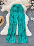 Yipinpay Pleated Vintage Striped Long Pants Fashion Spring High Waist Wide Leg Trousers Women Streetwear Solid Casual Pants