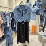 Yipinpay Waistcoat Jean Jacket Jaqueta Feminina Short Sleeve Denim Coat Chaqueta Mujer Women Crop Shirt Korean Tops Y2k Vest