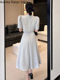 Yipinpay Long Dress Set Women Korean Fashion Vintage Office Lady Chic Formal Occasion Dress Casual Slim Evening Party Dress New