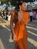 Yipinpay Pleated Lace Up Deep V-neck Dress Women Chic Solid Sleeveless High Waist Split Dresses Summer Lady Party Banquet Vestidos