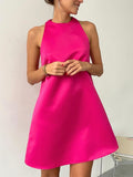 Yipinpay Pink Elegant Women Summer Tank Dress 2023 Satin Solid Sleeveless Dress Office Ladies Soft A-Line Black Dresses Mini