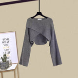 Yipinpay Autumn/Winter New Dress Matching Set Women's Chic Irregular Knit Sweater Sling Skirt Two Piece Korean Elegant Pullover Suit