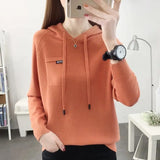 Yipinpay Pullover Sweater 2024 New Thin Knitwear Hooded Sweater Loose Long Sleeve Solid Pullover Sweater Coat Undercoat Women Top