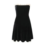 Yipinpay Black Strapless Christmas Dress Sexy A Line Vintage Velvet Party Mini Dresses Elegant Women Dresses
