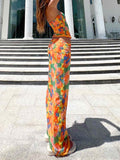 Yipinpay Women Summer Outfits Colorful Floral Sleeveless Bandeau Tops And Casual Elastic Long Skirt Set Clubwear Club Street Style