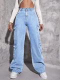 Yipinpay Best Selling Y2K Style Women's Jeans Fashion Multi Pocket Loose Denim Straight Leg Pants Casual Female Cargo Jeans XS-L