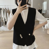 Yipinpay Women's Spring and Autumn New Loose, Simple, Slim, and Small Style V-neck Knitted Tank Top