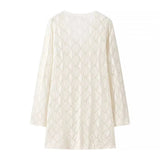 Yipinpay New 2024 Women Long Sleeve V Neck Mini Lace Dresses Sexy Robe